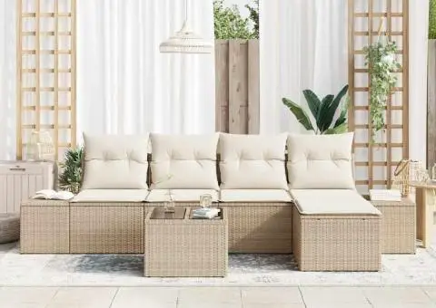 Set de canapea de grădină cu perne Brown Poly Rattan - 3/5