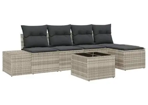 Set canapea grădină de 6 piese cu perne gri din ratan poliesteric - 2/5