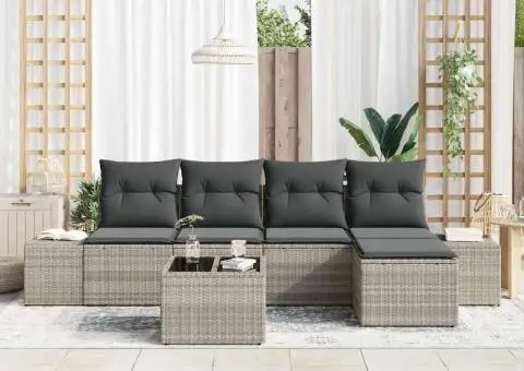 Set canapea grădină de 6 piese cu perne gri din ratan poliesteric - 3/5