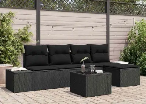 Set canapea grădină cu 6 piese cu perne Bej din poliratan - 1/5