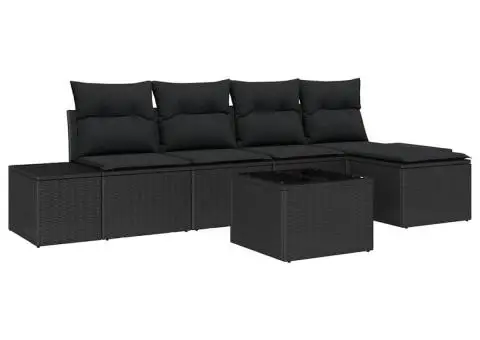 Set canapea grădină cu 6 piese cu perne Bej din poliratan - 2/5