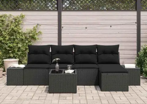 Set canapea grădină cu 6 piese cu perne Bej din poliratan - 3/5