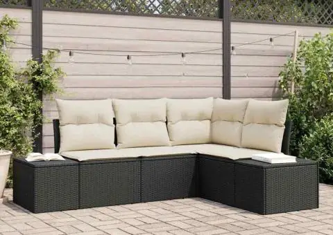 Set de canapea de grădină 4 piese cu perne negru ratan polimer - 1/5