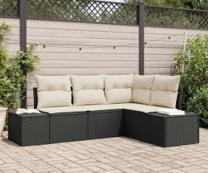 Set de canapea de grădină 4 piese cu perne negru ratan polimer