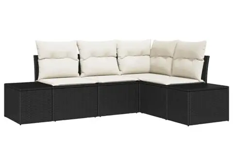 Set de canapea de grădină 4 piese cu perne negru ratan polimer - 2/5