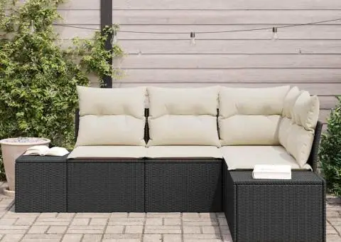 Set de canapea de grădină 4 piese cu perne negru ratan polimer - 3/5