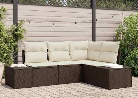 Set de canapea de grădină cu perne maro ratan poliester - 1/5