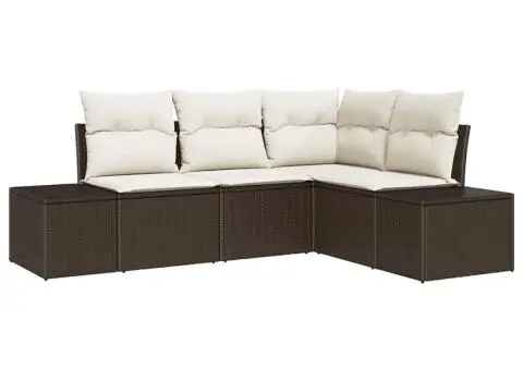 Set de canapea de grădină cu perne maro ratan poliester - 2/5