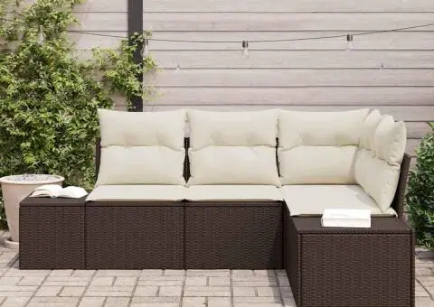 Set de canapea de grădină cu perne maro ratan poliester - 3/5