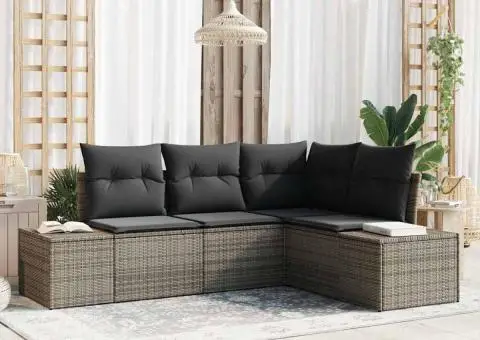 Set de canapea de 4 piese cu perne gri din poliratan - 1/5