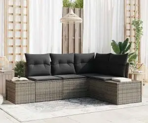 vidaXL Set de canapea de 4 piese cu perne gri din poliratan