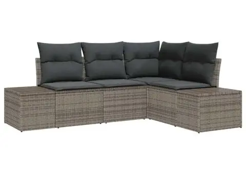 Set de canapea de 4 piese cu perne gri din poliratan - 2/5