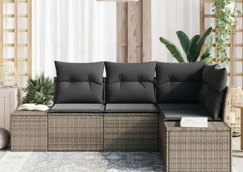 Set de canapea de 4 piese cu perne gri din poliratan - 3/5