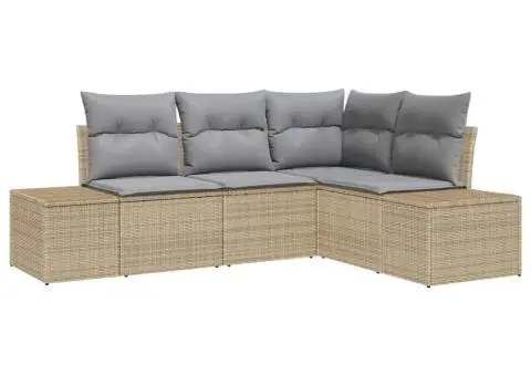 Set de canapea de grădină 4 piese cu perne Bej Ratan poliester - 2/5