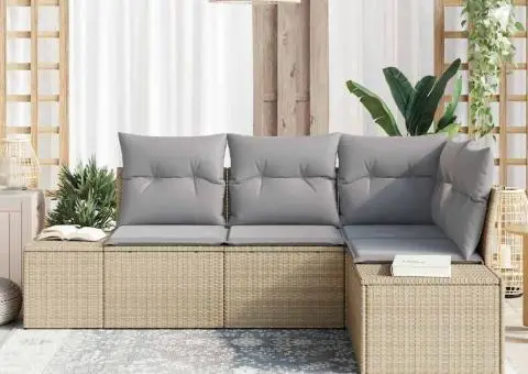 Set de canapea de grădină 4 piese cu perne Bej Ratan poliester - 3/5