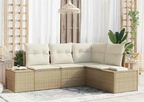 Set Canapea Grădină 4 Piese cu Perne Bej Poliratan - 1/5