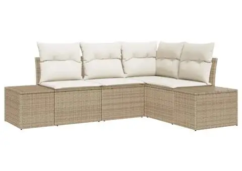 Set Canapea Grădină 4 Piese cu Perne Bej Poliratan - 2/5