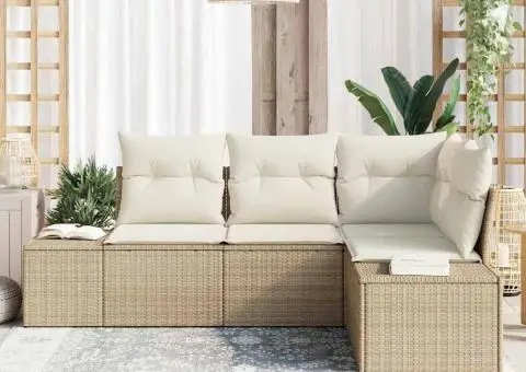 Set Canapea Grădină 4 Piese cu Perne Bej Poliratan - 3/5