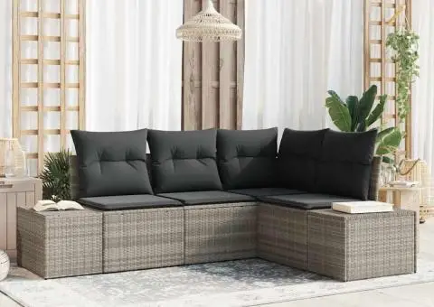 Set de canapea de grădină de 4 piese cu perne gri deschis ratan poli - 1/5