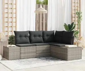 vidaXL Set de canapea de grădină de 4 piese cu perne gri deschis ratan poli