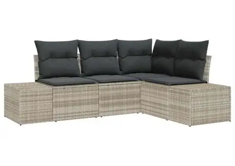 Set de canapea de grădină de 4 piese cu perne gri deschis ratan poli - 2/5