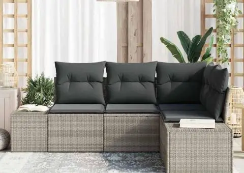 Set de canapea de grădină de 4 piese cu perne gri deschis ratan poli - 3/5