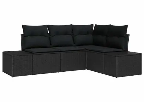 Set de canapea de grădină de 4 piese cu perne din ratan polimeric negru - 2/5