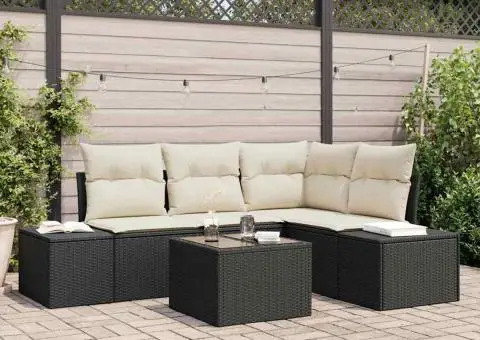 Set de canape cu 4 piese pentru grădină cu perne negre din poliratan - 1/5