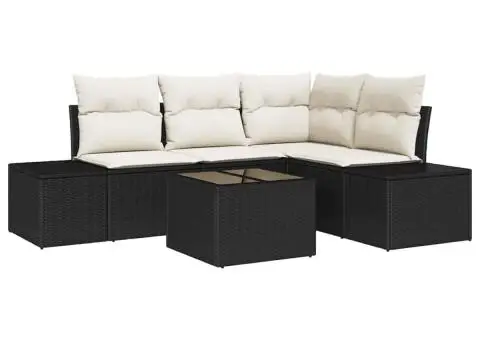 Set de canape cu 4 piese pentru grădină cu perne negre din poliratan - 2/5