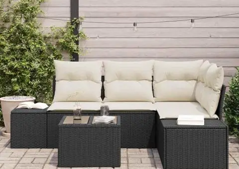 Set de canape cu 4 piese pentru grădină cu perne negre din poliratan - 3/5