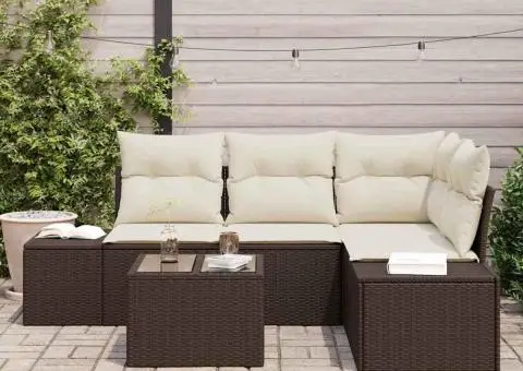 Set canapea grădină cu 4 piese și perne gri Poli Ratan - 3/5