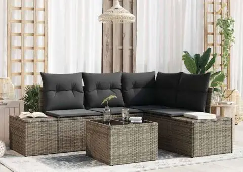 Set Canapea Grădină cu Pernă Gri din Poliratan - 1/5