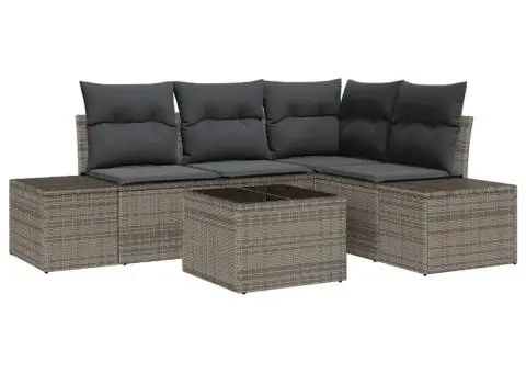 Set Canapea Grădină cu Pernă Gri din Poliratan - 2/5