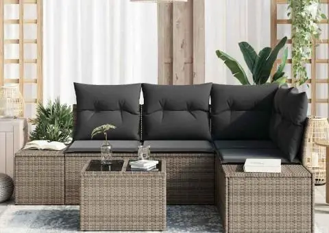 Set Canapea Grădină cu Pernă Gri din Poliratan - 3/5