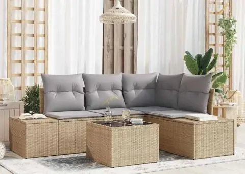 Set de canapea de 5 piese cu perne Negru Poli Ratan - 1/5