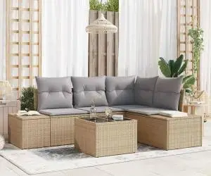 vidaXL Set de canapea de 5 piese cu perne Negru Poli Ratan