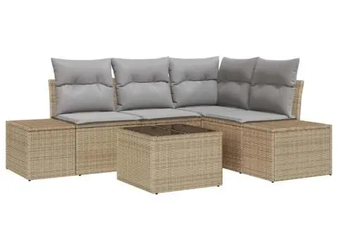 Set de canapea de 5 piese cu perne Negru Poli Ratan - 2/5