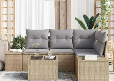 Set de canapea de 5 piese cu perne Negru Poli Ratan - 3/5