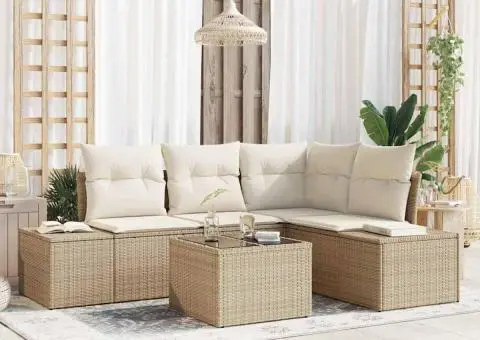 Set Canapea 5 Piese Grădină cu Perne Ratan Poli Brown - 1/5