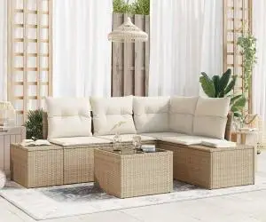 vidaXL Set Canapea 5 Piese Grădină cu Perne Ratan Poli Brown