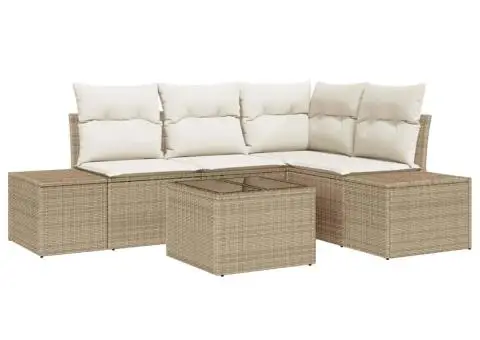 Set Canapea 5 Piese Grădină cu Perne Ratan Poli Brown - 2/5