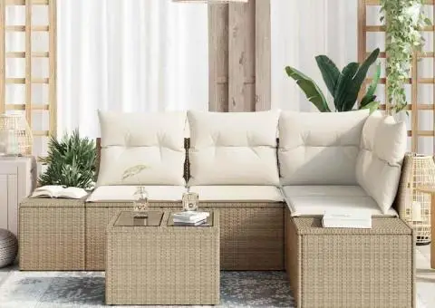 Set Canapea 5 Piese Grădină cu Perne Ratan Poli Brown - 3/5