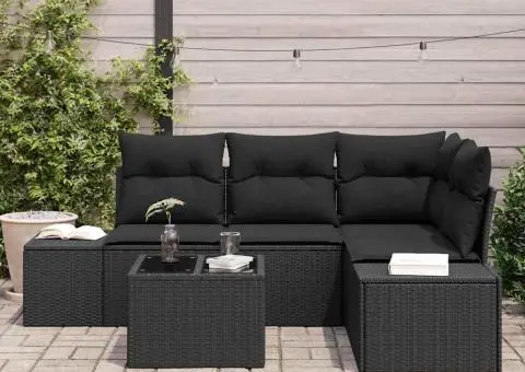 Set canapea de grădină cu perne bej din poliratan - 3/5