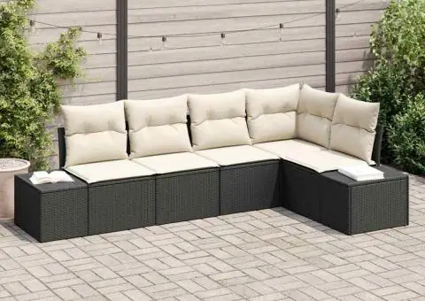 Set de canapea de grădină cu perne Negru Rattan Poliester - 1/5