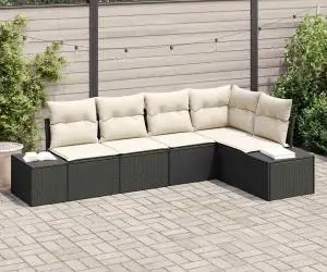 vidaXL Set de canapea de grădină cu perne Negru Rattan Poliester