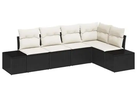 Set de canapea de grădină cu perne Negru Rattan Poliester - 2/5