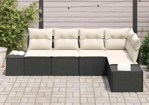 Set de canapea de grădină cu perne Negru Rattan Poliester - 3/5