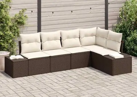 Set canapea de grădină cu 5 piese și perne maron din poliratan - 1/5