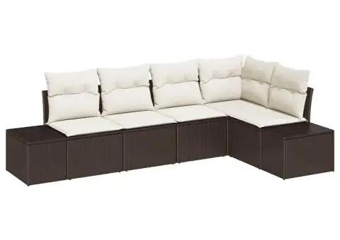 Set canapea de grădină cu 5 piese și perne maron din poliratan - 2/5