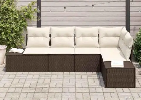 Set canapea de grădină cu 5 piese și perne maron din poliratan - 3/5